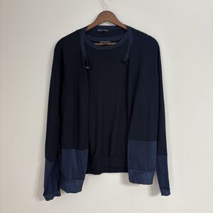 Brooks Brothers Silk Tank Shirt & Cardigan Metallic Navy Blue Button Down